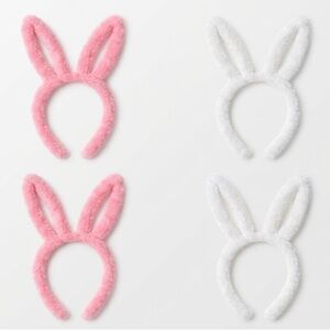 Claire's Fuzzy Bunny Ear Headbands, White/Pink, 2 pks of 2